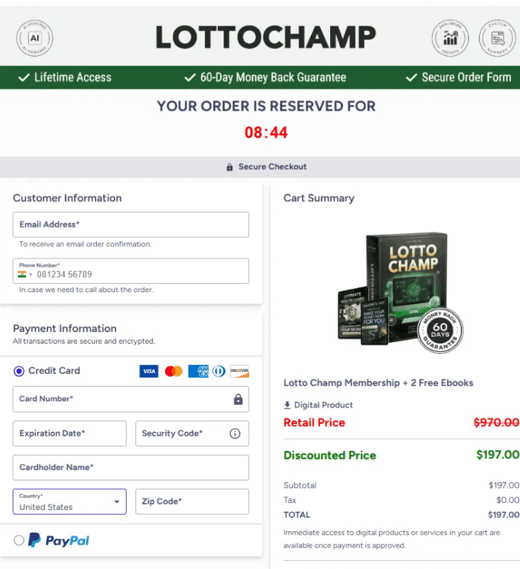 LottoChamp  Checkout Page